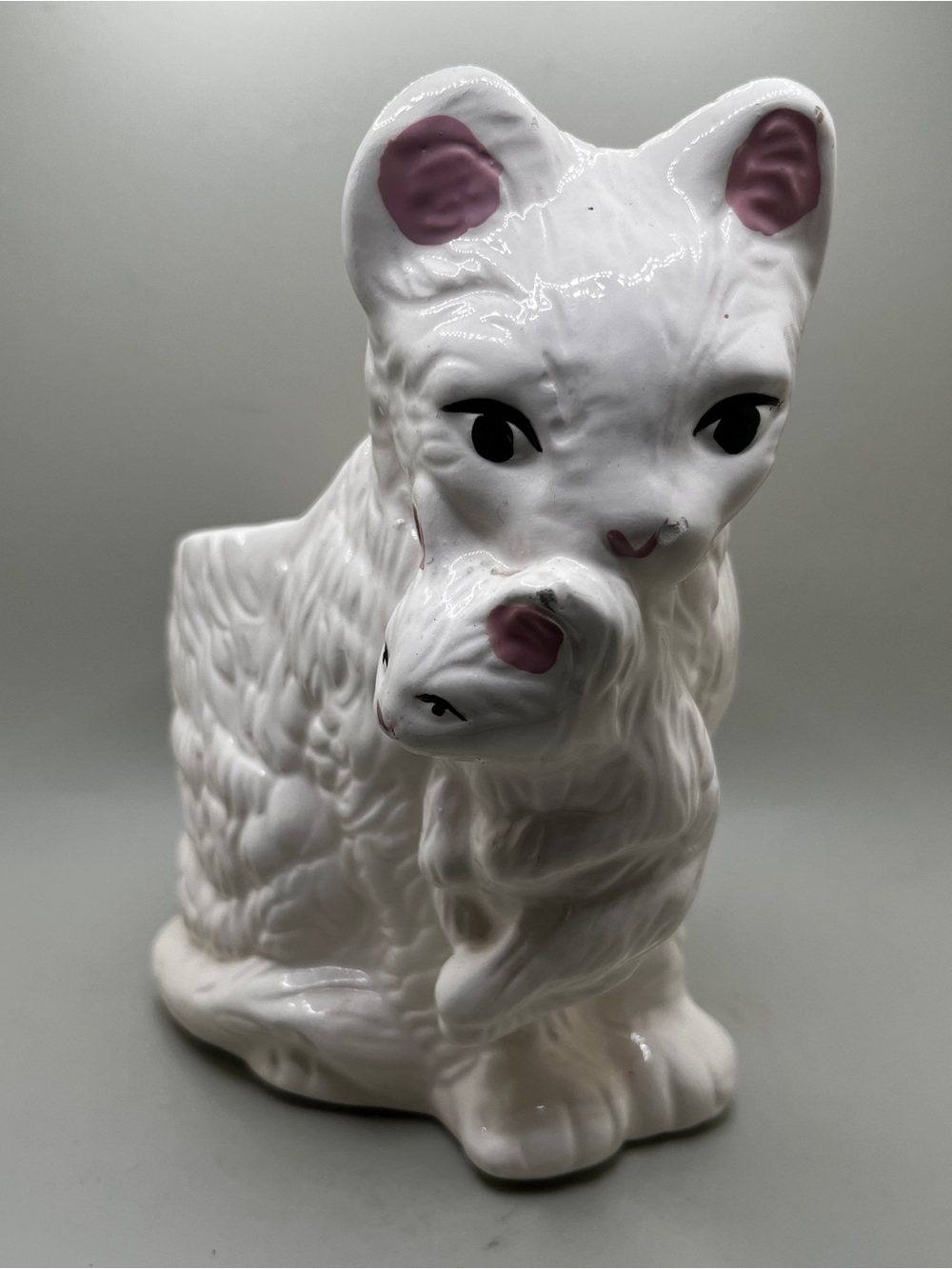 Vintage Mid Century Ceramic Cat Planter Mama and Kitten Kitsch Retro Pottery